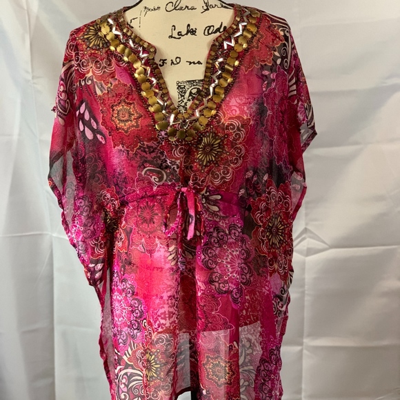 Raviya Sheer Pink Boho Shirt Split Sides - Picture 6 of 8